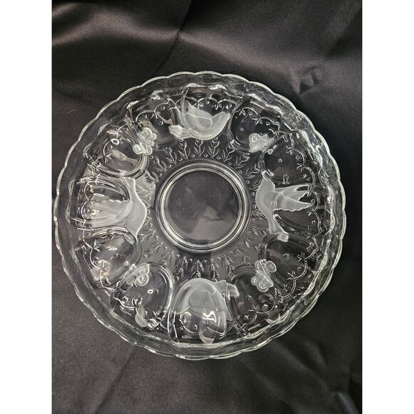 Vintage Lead Crystal Deviled Egg Platter Plate 12" Indiana Glass Frosted Glass - Picture 1 of 7